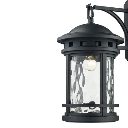 Trans Globe 40372BK | Boardwalk Single Light 20" Tall Outdoor Wall Sconce with Water Glass Shade