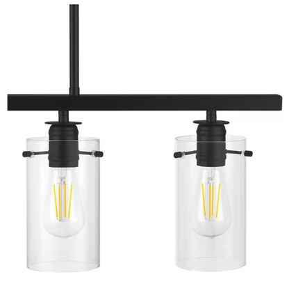 Hampton Bay 1006 322 810 | Regan 4-Light Matte Black Island Chandelier with Clear Glass Shades, Industrial Linear Kitchen Pendant Light