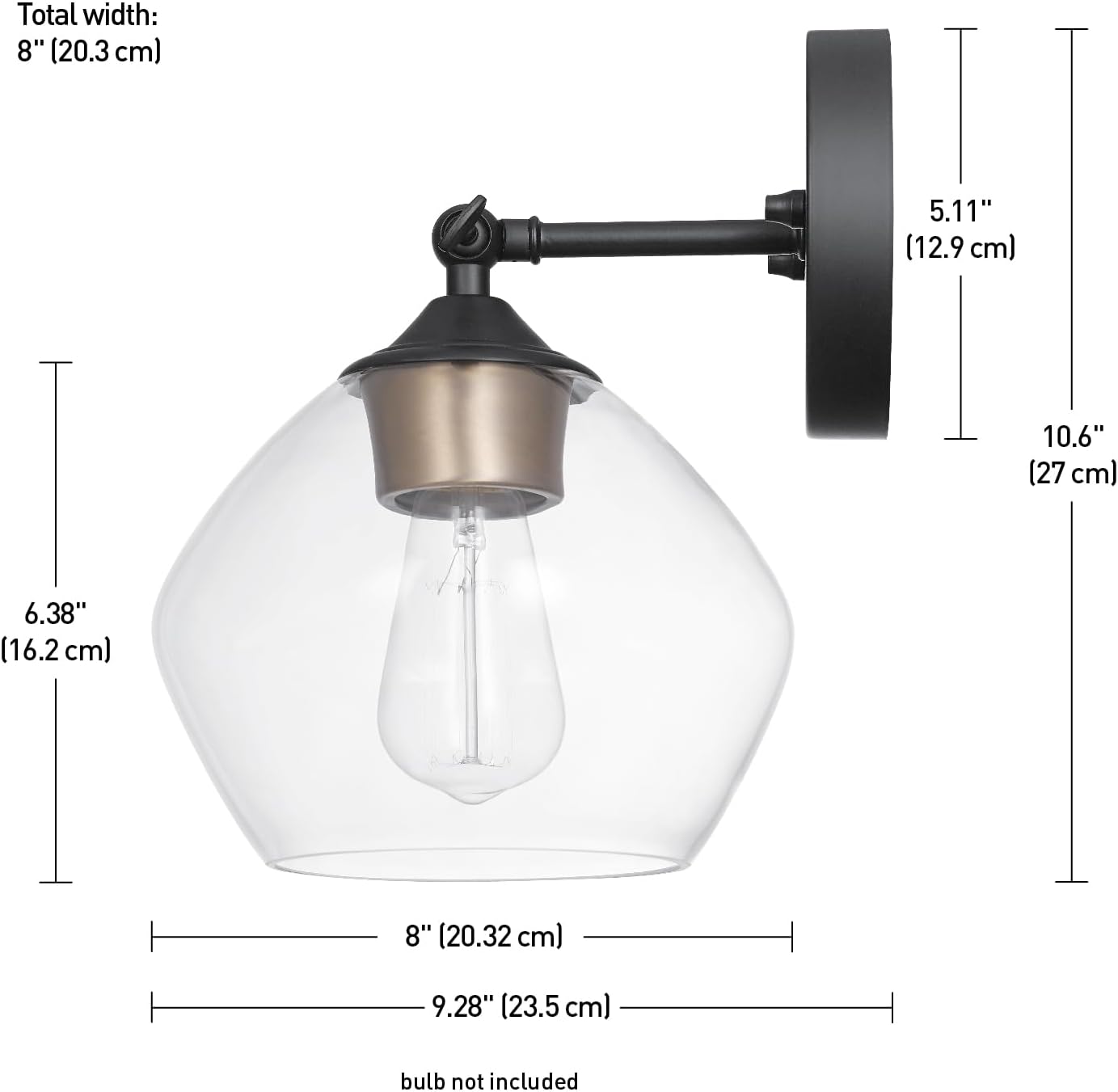 Globe Electric 058219513675 | Harrow 1-Light Matte Black Wall Sconce w/Clear Glass Shade