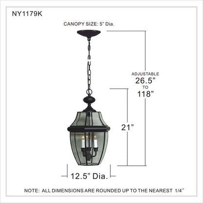 Quoizel NY1179K | Newbury 3 Light 13 inch Mystic Black Outdoor Hanging Lantern