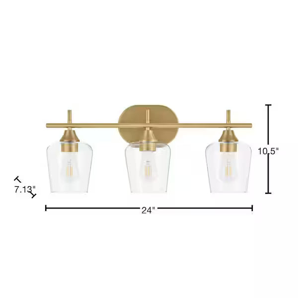 Hampton Bay 1006808031 | Pavlen 24 in. 3-Lights Antique Brass Vanity Light with Clear Glass Shades