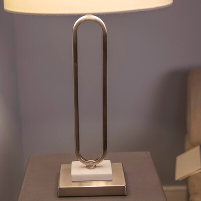 allen + roth 1233110 | 21-in Brushed Steel with White Marble Accents Plug-In Metal Lamp Base