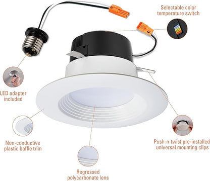 Halo LT4069FS351EWHR | LT 4 Inch Recessed Light Trim, 5 Color Temperatures, Dimmable Baffle Can Light -LT4069FS1EWHR