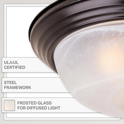 Volume Lighting V7734-79 | Marti 3-Light Indoor Antique Bronze Flush Mount Ceiling Fixture with Alabaster Melon Glass Bowl