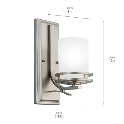 Kichler Hendrik 5076NI | Hendrik 1 Light 5 inch Brushed Nickel Wall Bracket Wall Light in Satin Etched Cased Opal