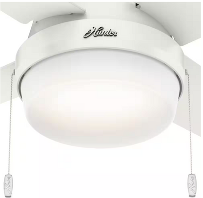 Hunter 50189 | Ristrello 44 in. LED Low Profile Indoor Fresh White Ceiling Fan with Light Kit