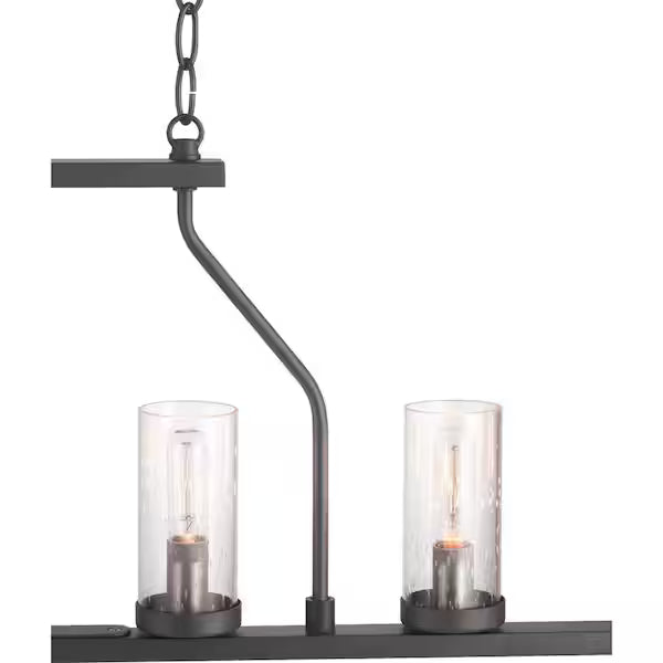 Progress Lighting 1002 910 734 | Hartwell 34 in. 6-Light Graphite Farmhouse Island Chandelier with Antique Nickel Accents and Clear Seeded Glass
