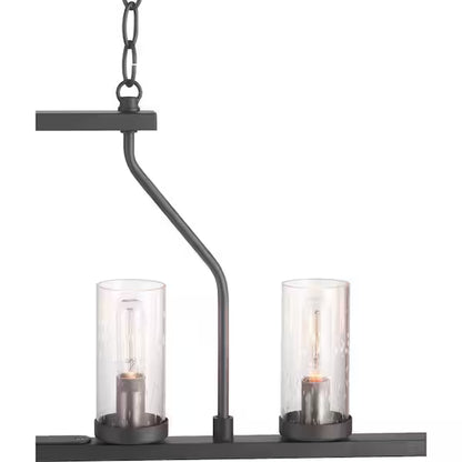 Progress Lighting 1002 910 734 | Hartwell 34 in. 6-Light Graphite Farmhouse Island Chandelier with Antique Nickel Accents and Clear Seeded Glass