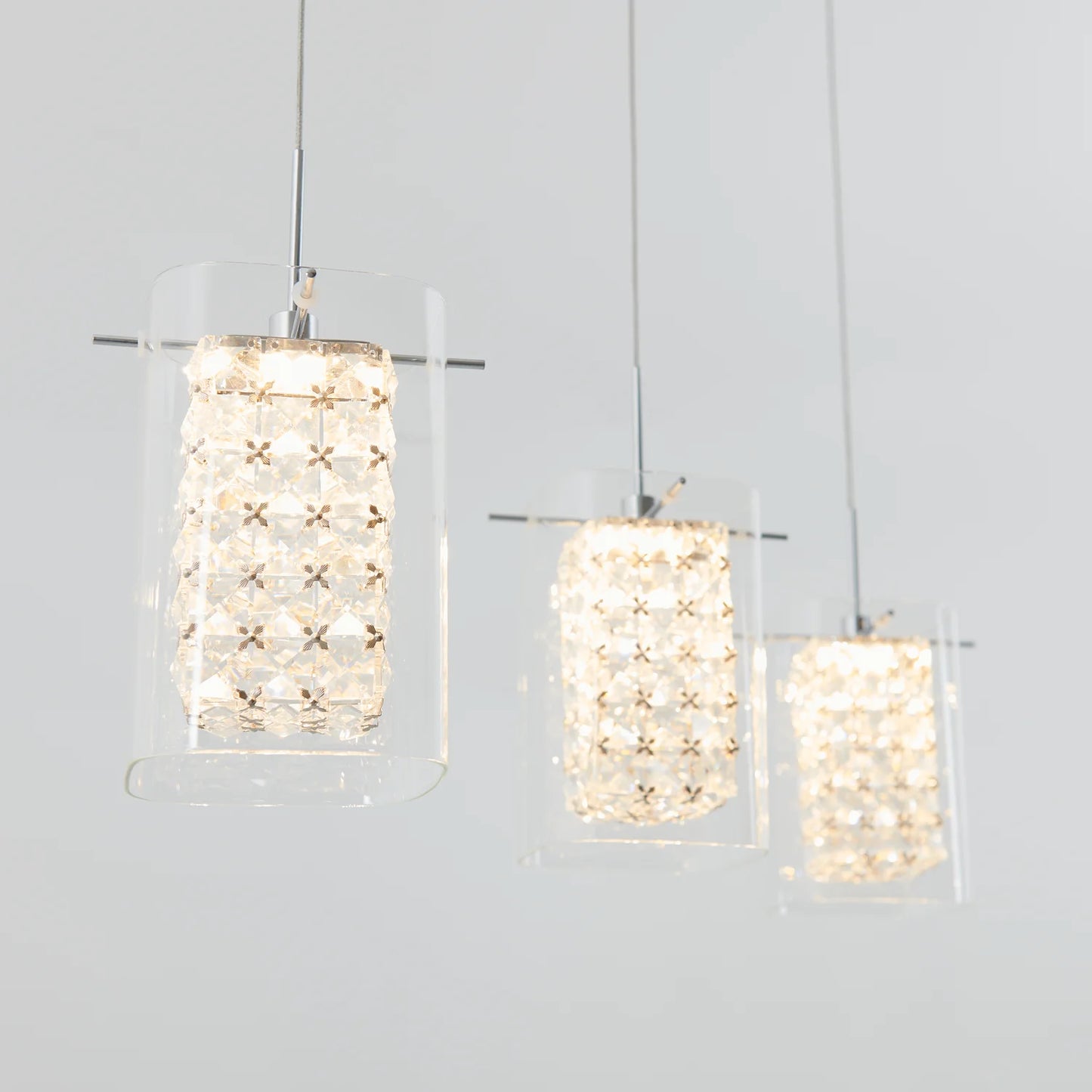 Artika PDT-3CC | Crystal Cube 3-Light LED Pendant Light in Chrome Finish