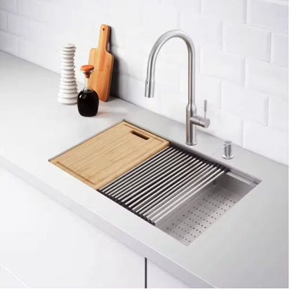 Glacier Bay 1004094255 | Zero Radius 27 in. Undermount Single Bowl 18 Gauge Stainless Steel Kitchen Sink with Accessories
