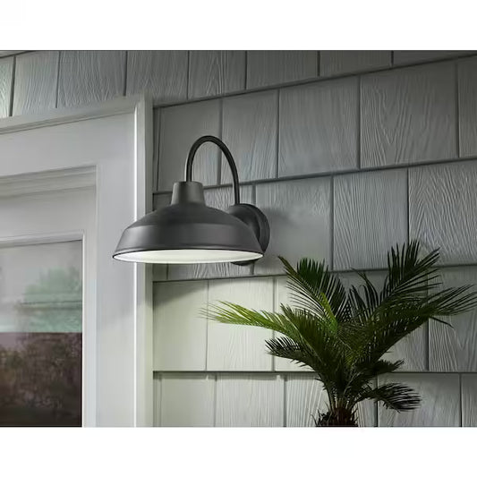 Hampton Bay 1001 804 456 | 10 in. Bronze Integrated LED Barn Light Hardwired Outdoor Wall Light Lantern Sconce