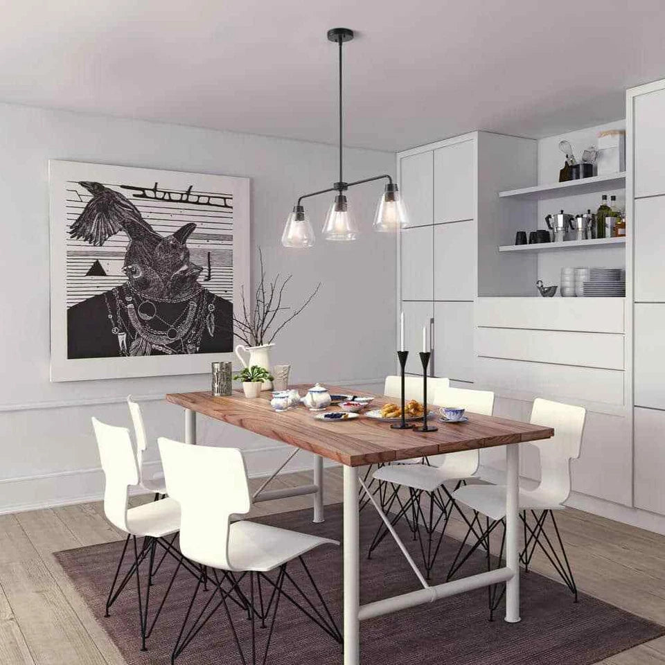 Hampton Bay 6700 0062 | Granby 3-Light Matte Black Linear Chandelier with Glass Shades