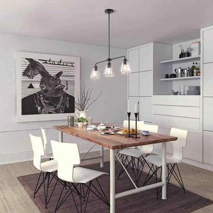 Hampton Bay 6700 0062 | Granby 3-Light Matte Black Linear Chandelier with Glass Shades