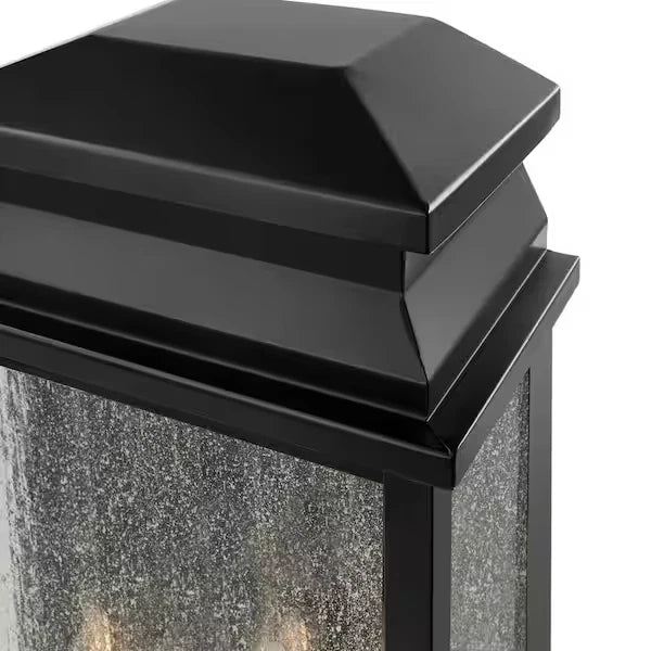 Home Decorators Collection 1007 199 827 | Sirrine 17.25 in. 2-Light Black Outdoor Wall Light Fixture Sconce with Clear Seeded Glass