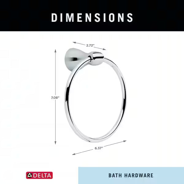 Delta FND46-PC | Foundations Wall Mount Round Closed Towel Ring Bath Hardware Accessory in Polished Chrome