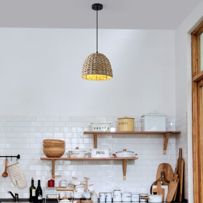 Globe Electric 1001 684 720 | Corbin 1-Light Black Pendant Lighting with Woven Twine Shade