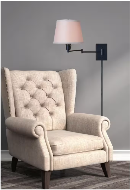 Hampton Bay 1002 453 587 | Ellsworth 1-Light Oil Rubbed Bronze Swing Arm Plug-In Wall Lamp with Fabric Shade 227
