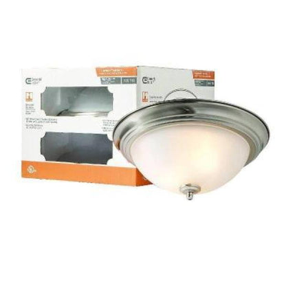 Commercial Electric 701704 | 13 in. 2-Light Brushed Nickel Flush Mount with Frosted Glass Shade (2-Pack)