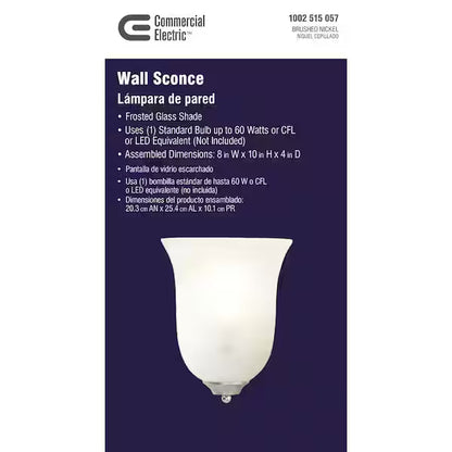 Commercial Electric 1002 515 057 | 1-Light Brushed Nickel Wall Sconce