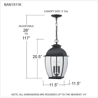 Quoizel BAN1511K | Bain 3 Light 12" Wide Taper Candle Pendant