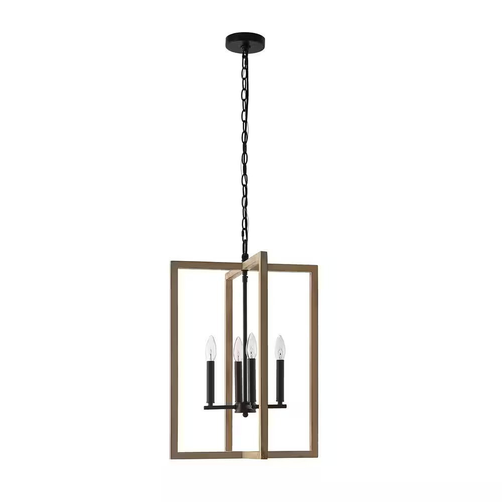 Hatteras Pendant BD21039-BOW | 4-Light Matte Black Rectangle Mini-Pendant with Wood Accents