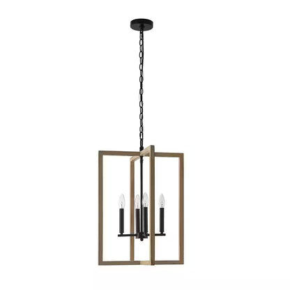 Hatteras Pendant BD21039-BOW | 4-Light Matte Black Rectangle Mini-Pendant with Wood Accents