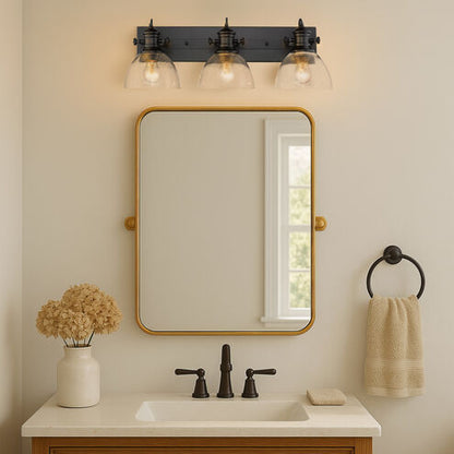 Golden Lighting 3118-BA3 BLK-SD | Hines 3 Light 25 inch Matte Black Bath Vanity Wall Light in Seeded Glass