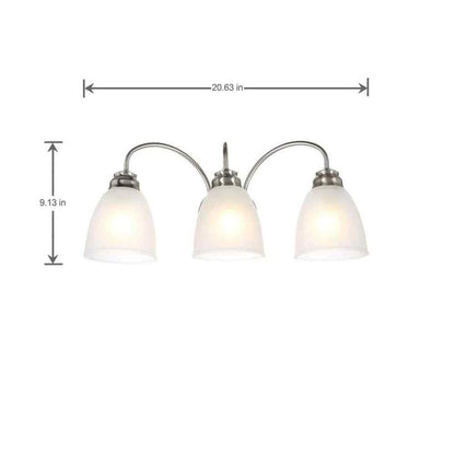 Hampton Bay 447 461 | Hamilton 3-Light Brushed Nickel Vanity Light with Frosted Glass Shades