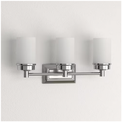 Hampton Bay 1001 220 862 | Cade 20.25 in. 3-Light Brushed Nickel Bathroom Vanity Light Fixture with Frosted Glass Shades