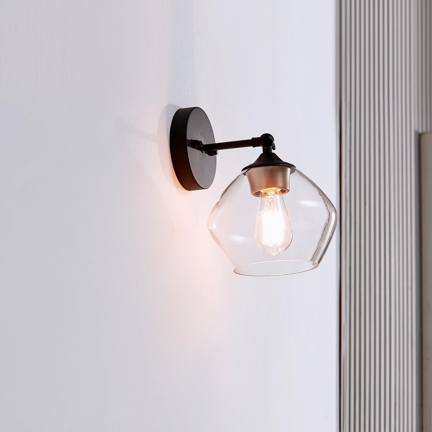 Globe Electric 058219513675 | Harrow 1-Light Matte Black Wall Sconce w/Clear Glass Shade