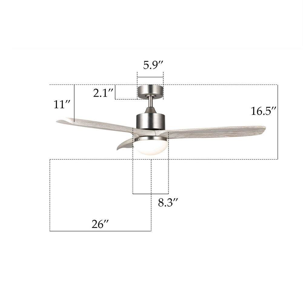 CO-Z 33441473 | 52" 3-Blade LED Ceiling Fan w Solid Wood Blades, Remote Control, Light Kit
