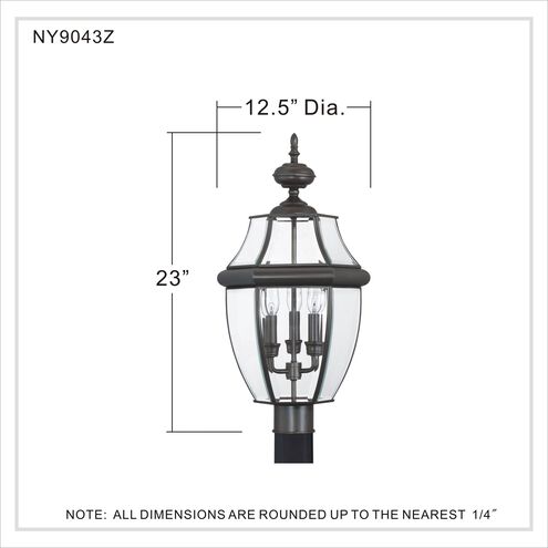 Quoizel NY9043Z | Newbury 3 Light 23 inch Medici Bronze Outdoor Post Lantern