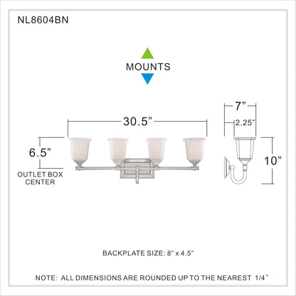Quoizel NL8604BN | Nicholas 4 Light 31 inch Brushed Nickel Bath Light Wall Light