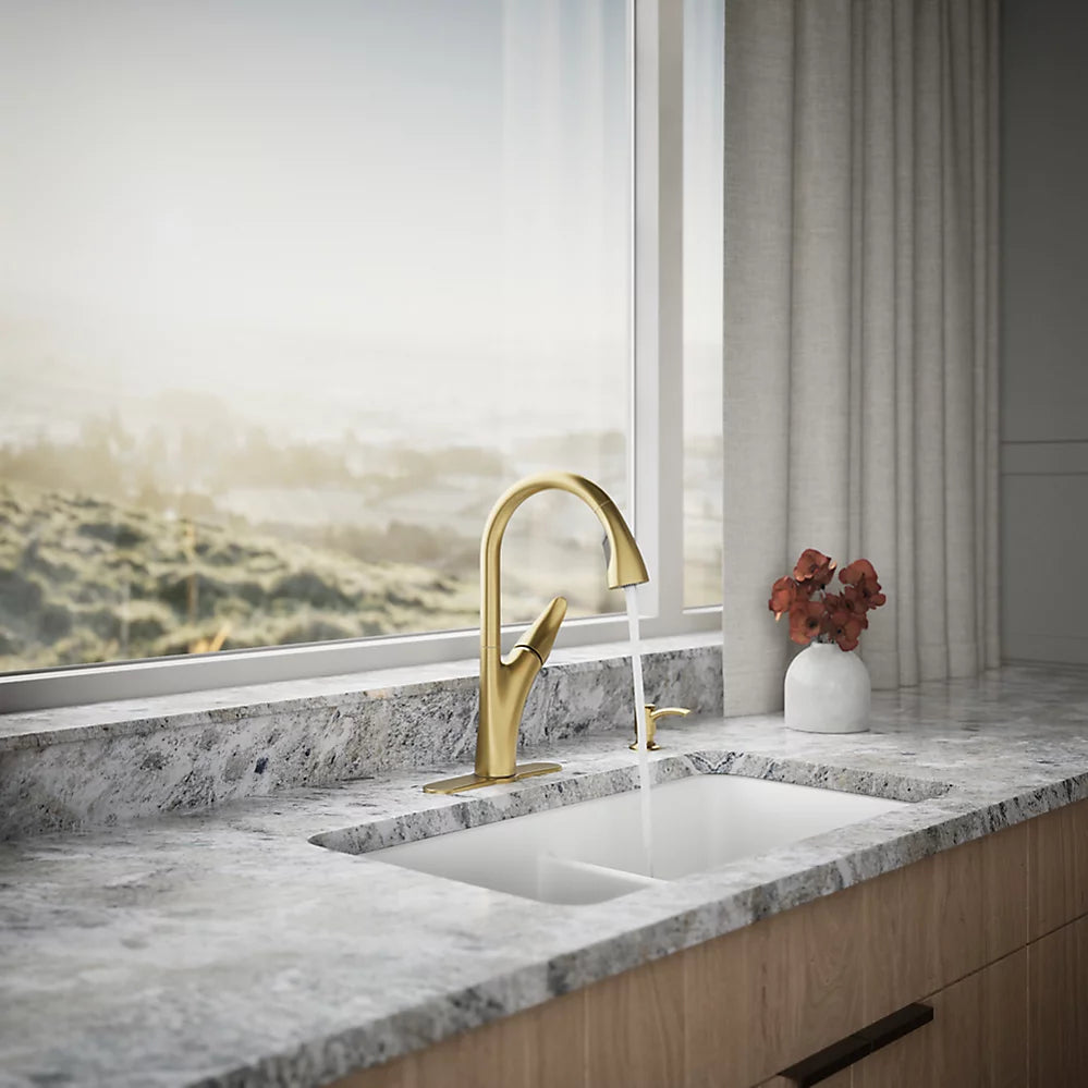Kohler 1PREC26448-SD-2MB-AA | Transitional Pull Down Kitchen Faucet 1PREC26448-SD-2MB-AA Brushed Gold