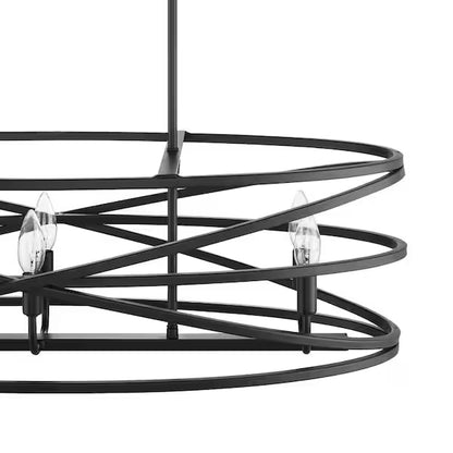 Home Decorators Collection | Sarolta Sands 6-Light Black Kitchen Island Pendant Light Fixture with Linear Metal Shade
