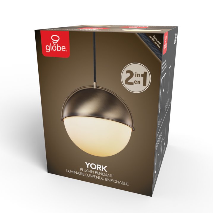 Globe Electric 1005 173 590 | York 1-Light Matte Gold Pendant Lighting with Frosted Glass Shade