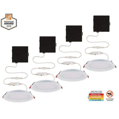 Commercial Electric 1004 655 265 | (4-Pack) Ultra Slim 4 in. Color Selectable New Construction and Remodel Canless Recessed Integrated LED Kit