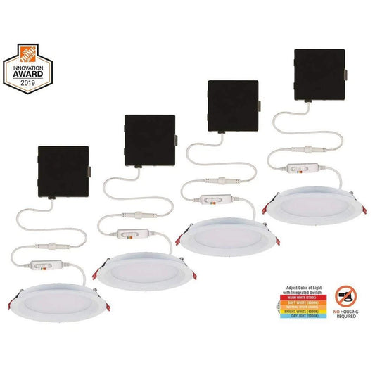 Commercial Electric 1004 655 265 | (4-Pack) Ultra Slim 4 in. Color Selectable New Construction and Remodel Canless Recessed Integrated LED Kit
