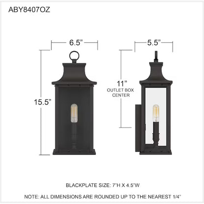 Quoizel ABY84070Z | Abernathy 1 Light 16 inch Old Bronze Outdoor Wall Lantern, Small