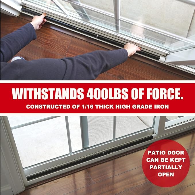 SecurityMan SECURITYBARB | SECURITYMAN 2-in-1 Door Security Bar & Sliding Door Security Bar - Door Jammer Constructed of High Grade Iron - Black Door Stoppers Security Bar