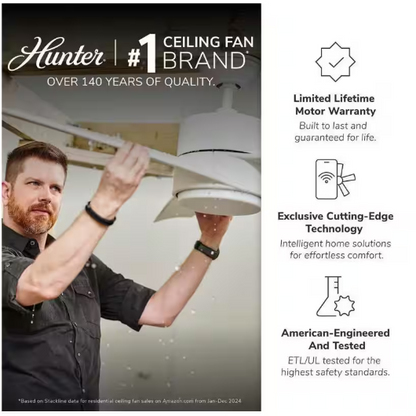 Hunter 50189 | Ristrello 44 in. LED Low Profile Indoor Fresh White Ceiling Fan with Light Kit