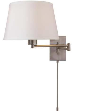Hampton Bay 1001 653 447 | Hutchinson 5.9 in. 1-Light Brushed Nickel Modern Wall Sconce with White Fabric Shade and Swing Arm