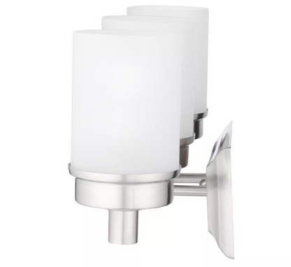 Hampton Bay 1001 220 862 | Cade 20.25 in. 3-Light Brushed Nickel Bathroom Vanity Light Fixture with Frosted Glass Shades