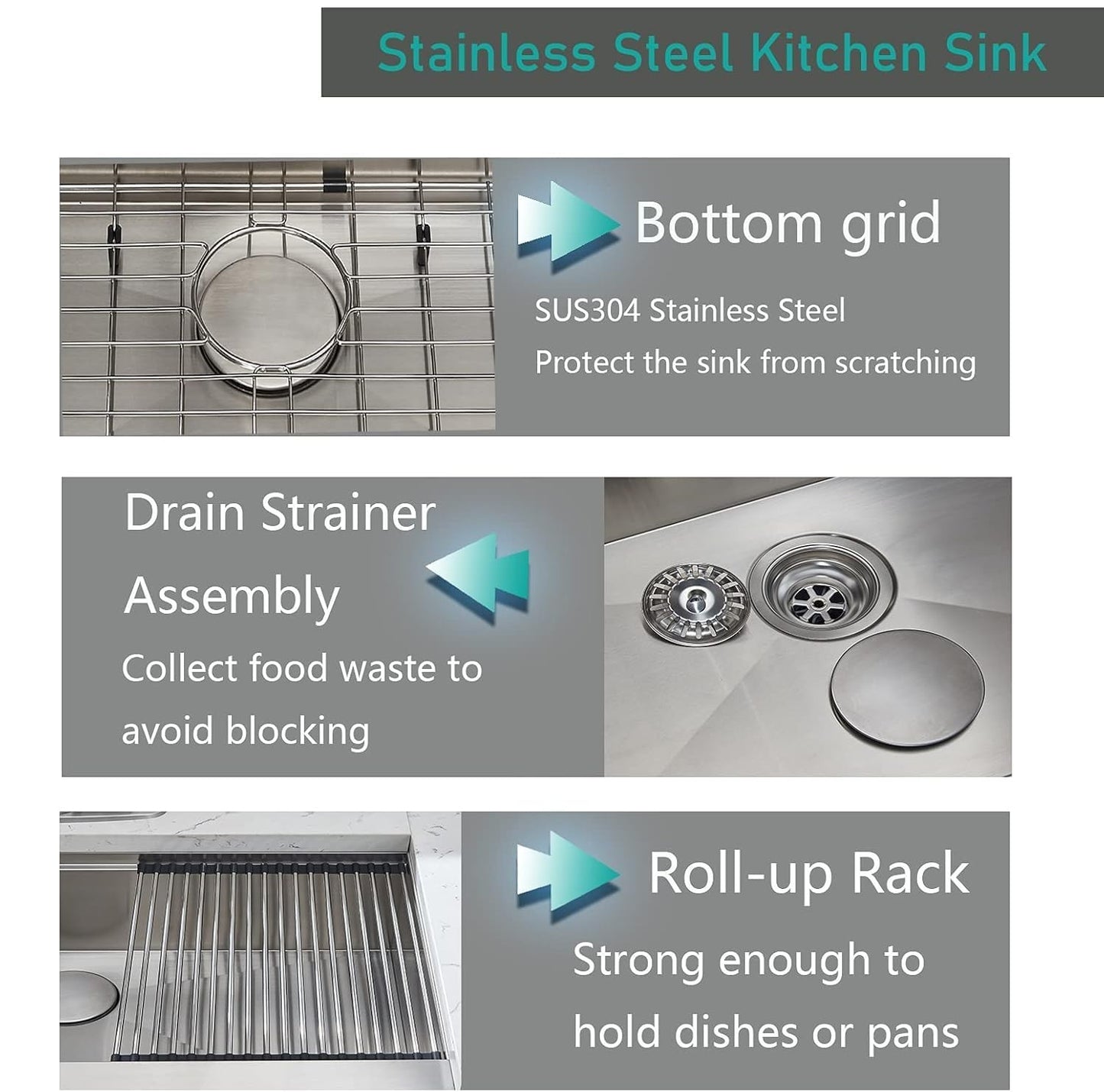Apron Farmhouse Sink workstation Stainless Steel w/cutting board, stainer, etc. | AF3321-W