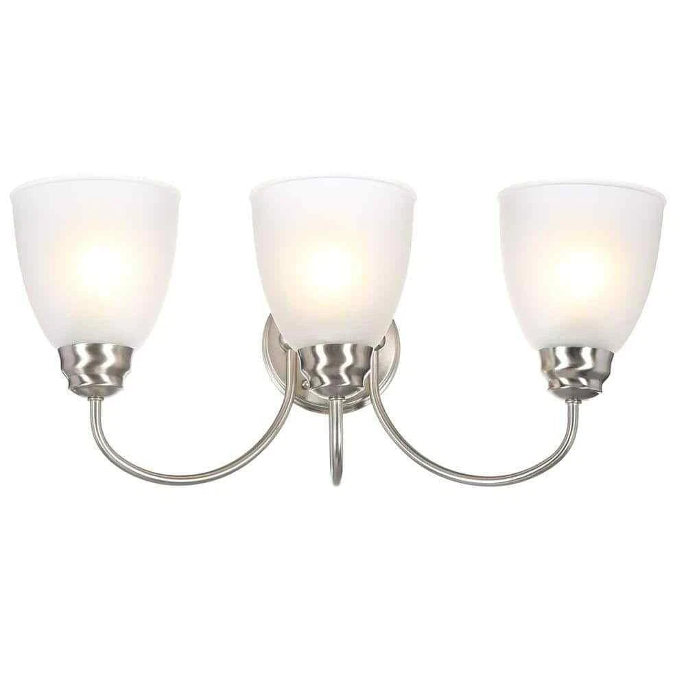 Hampton Bay 447 461 | Hamilton 3-Light Brushed Nickel Vanity Light with Frosted Glass Shades