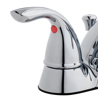 Glacier Bay 505 838 | Builders 4 in. Centerset Double Handle Low-Arc Bathroom Faucet in Chrome