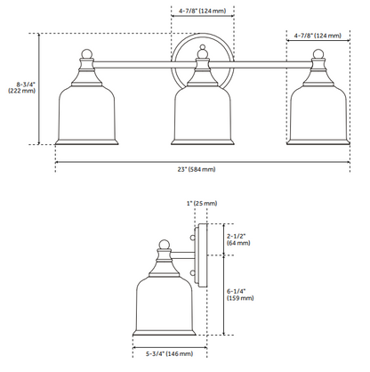 Signature Hardware SHVL3163AGBR | Hesby 3 Light 23" Wide Bathroom Vanity Light in Aged Brass