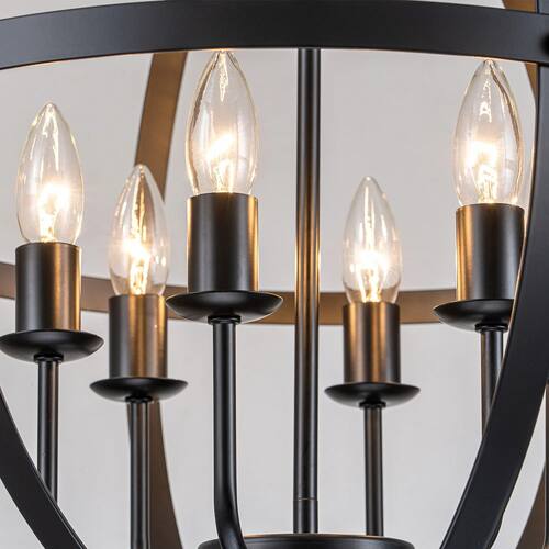 Hatteras Pendant BD21032-B | Leia 6-Light Matte Black Candle Style Globe Chandelier