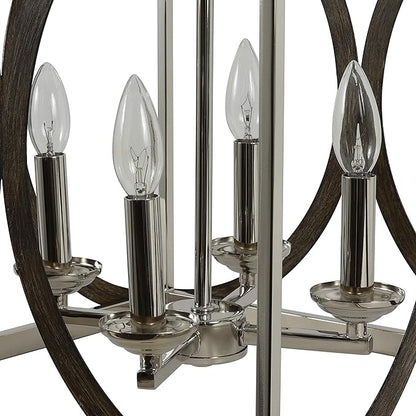 Decor Therapy CH1972 | Leith 4-Light Polished Nickel and Wood Modern/Contemporary Square Hanging Pendant Light