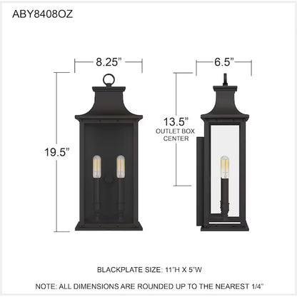 Quoizel ABY8408OZ | Abernathy 2 Light 20" Tall Outdoor Wall Sconce in Old Bronze